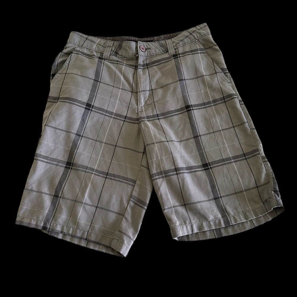 Oneill Shorts Men's 32 Gray Tartan Plaid Chino 11 Inseam Preppy Golf Casual Surf